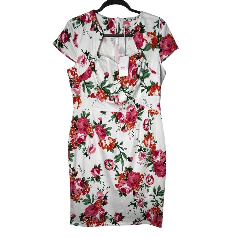 Grace Karin Size L NWT Floral Sweetheart Neck Midi Dress Cotton Cap‎ Sleeve $79